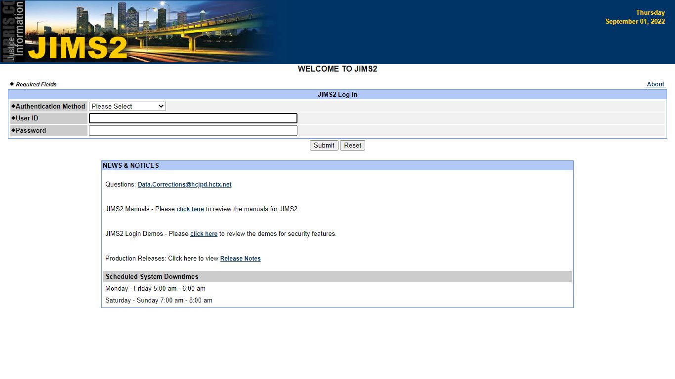 JIMS2 Login - login.jsp - Harris County, Texas